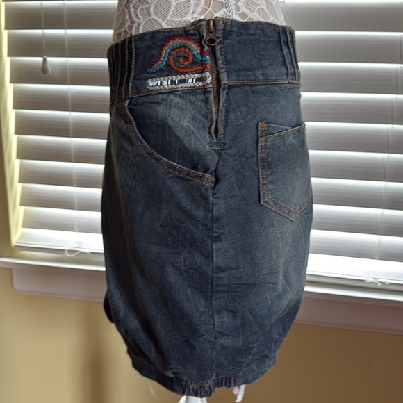 Angels Never Die Logo Denim Bomber Embroidered Sequins Mini Skirt sz S - Picture 3 of 12